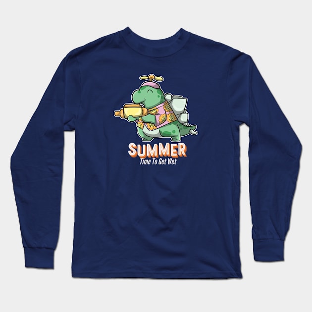 Summer Stegosaurus playing Water Gun At The Beach Long Sleeve T-Shirt by DinoMart